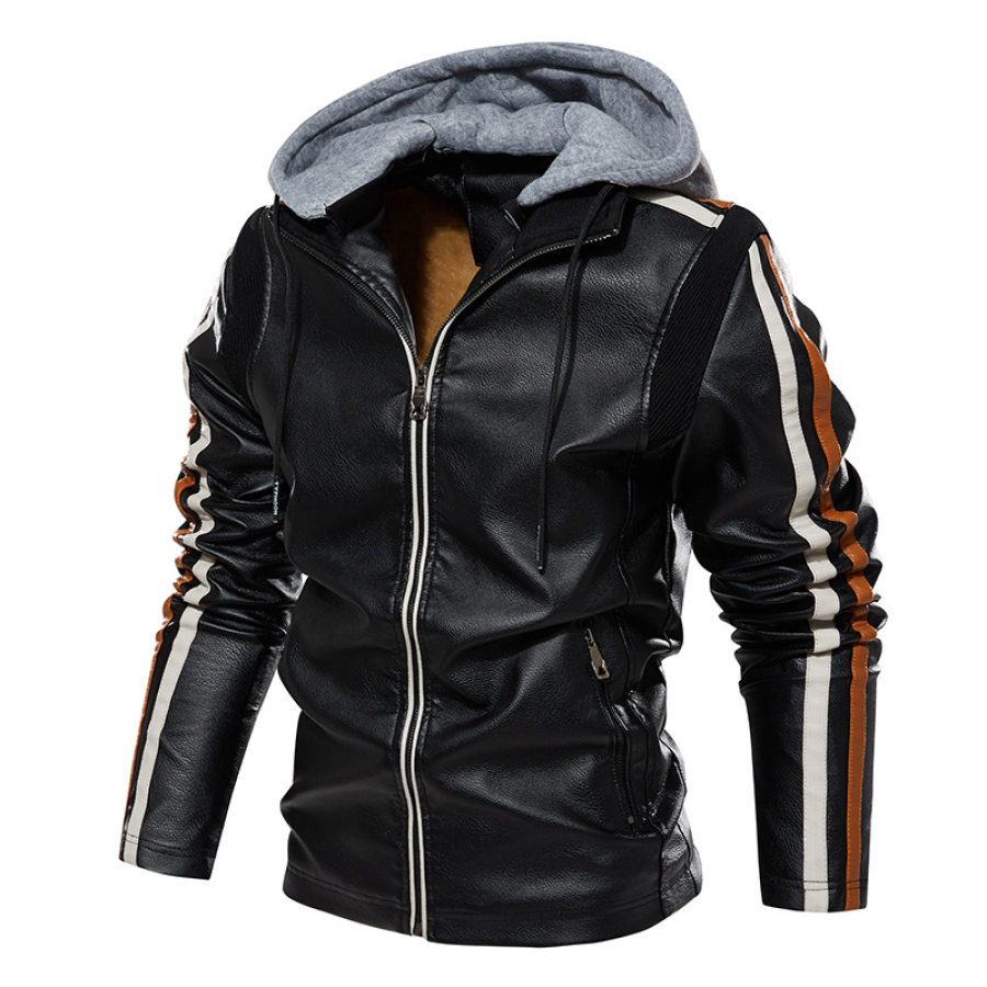 

Men's Fashion Multi Pocket Zipper Design Iocomotive Outdoor Sports Plush Leisure Leather Jackets