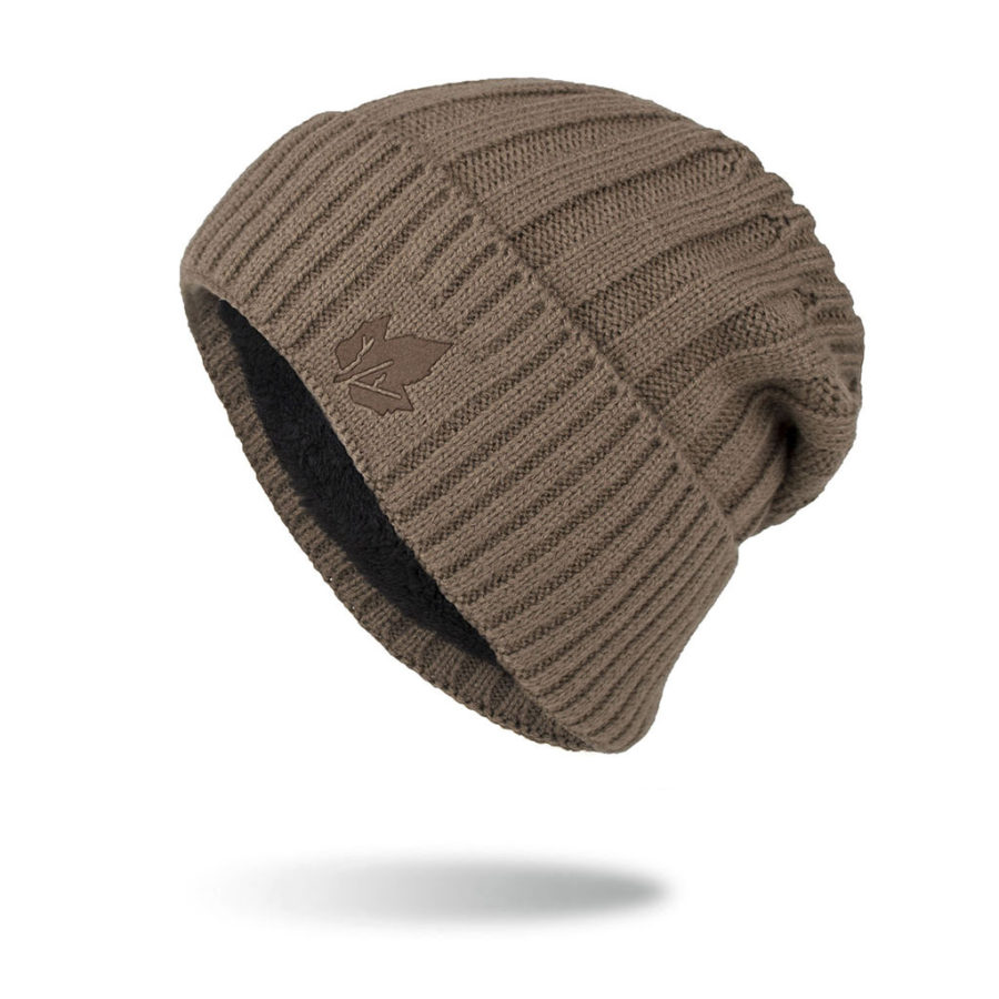 

Fleece Embossed Leaf Cuff Knit Hat