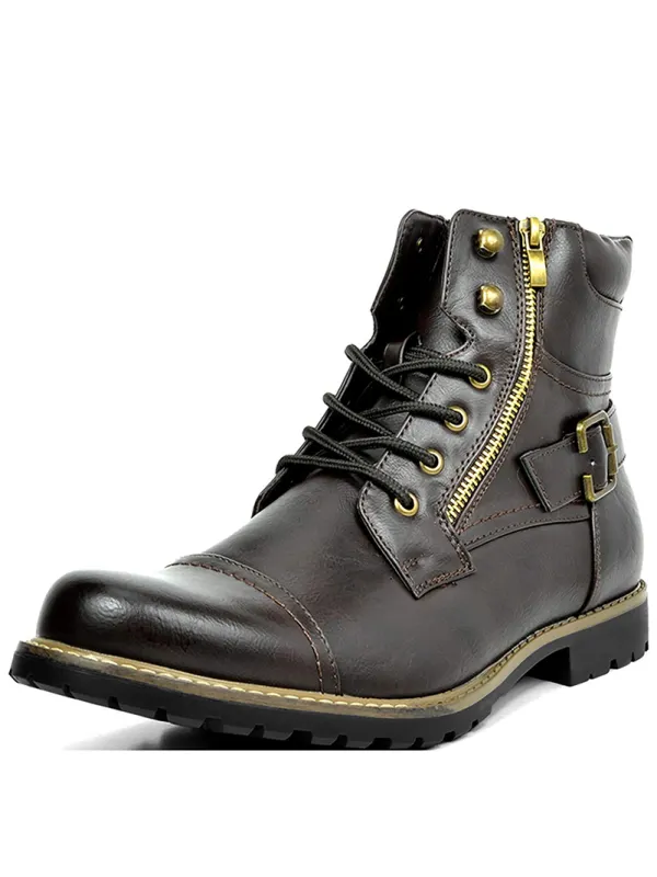 Men's Side Zipper Non-slip Fleece Warm Motorcycle Boots - Gethefashion.chimpone.com 
