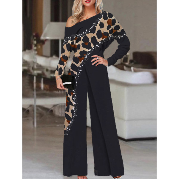 Fashion Leopard Print Off-shoulder Long Sleeve Jumpsuit Women - Charmslady.com 