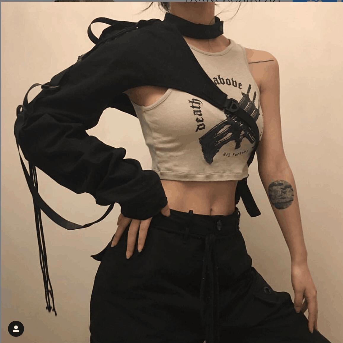 Stylish Drawstring Ribbons Long Sleeve One Shoulder Choker Tops