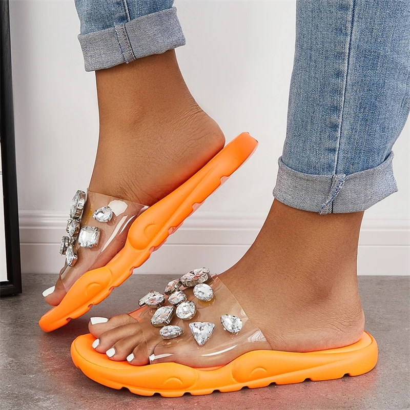 Rhinestone Platform Heel Slippers Slide Sandals