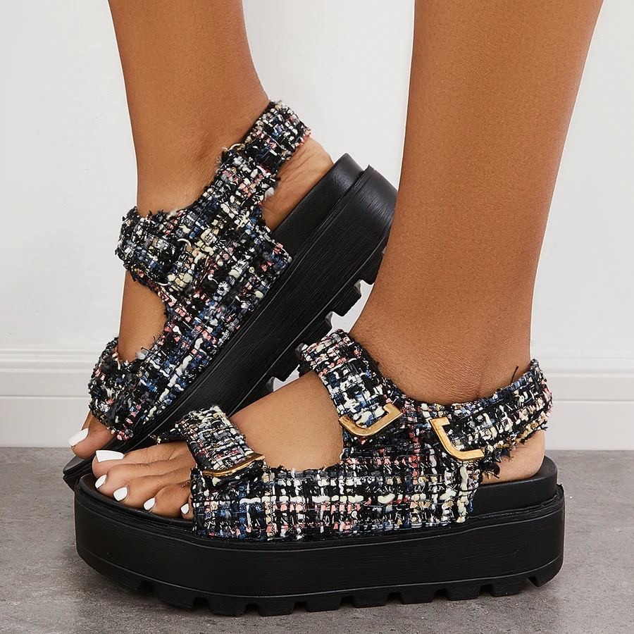 Velcro Open Toe Ankle Strap Platform Wedge Sandals