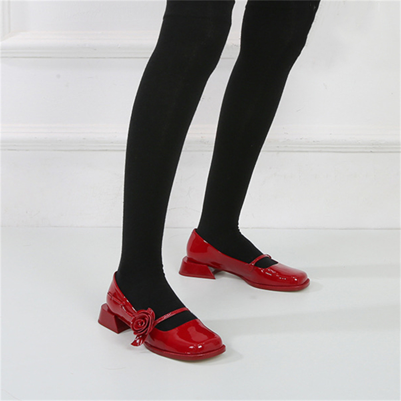 Ladies Fashion Round Toe Lacquer Single Breasted Low Heels