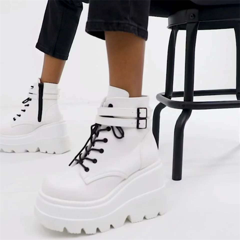 Ladies Fashion Round Toe Lace Up Platform Casual Shoes