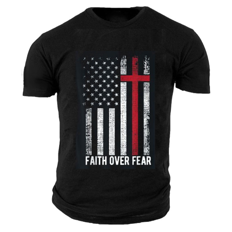 Men's Outdoor Faith Over Chic Fear American Flag Cotton T-shirt