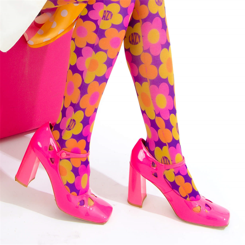Ladies Fashion Square Toe Lacquer Cutout High Heels