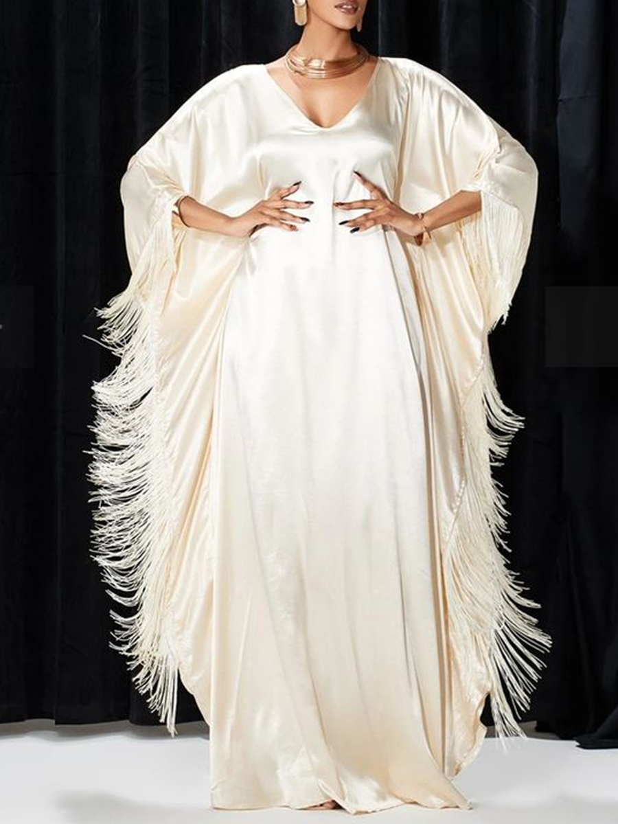 Women's Elegant Simple Mercerized Satin Fringed Loose Robe Dress