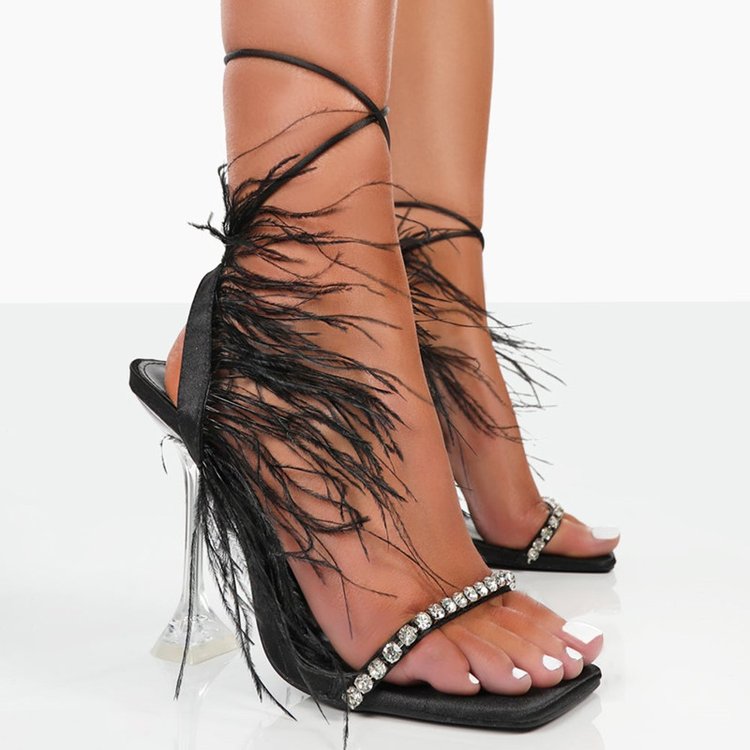 Square Toe Feather High Heels