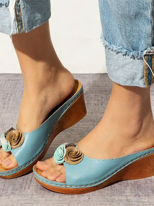 Floral Wedge Sandals And Slippers - Oasisjoy.com 