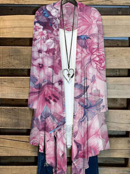 Loose Casual Floral Print Long Sleeve Cardigan