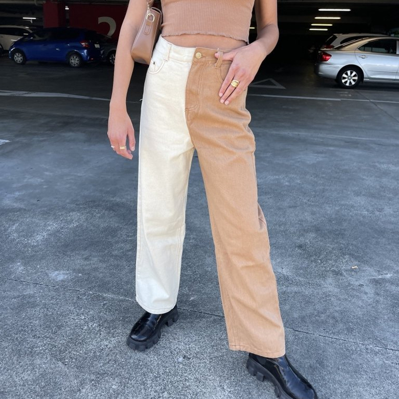Retro High Waist Color Patchwork Casual Jeans