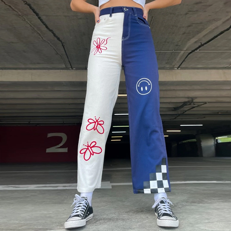 Retro High Waist Graffiti Casual Jeans