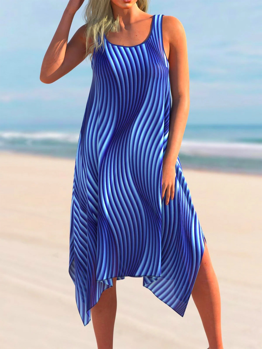 Casual Print Crew Neck Sleeveless Midi Beach Dress