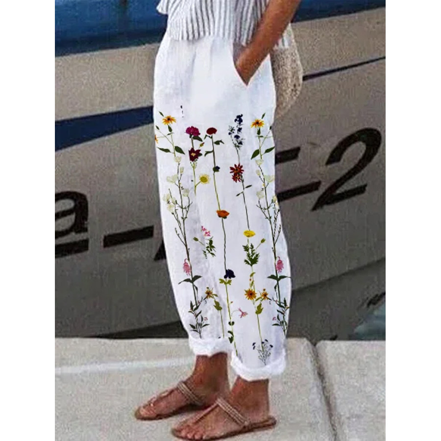 

Casual Printed Cotton Linen Pants