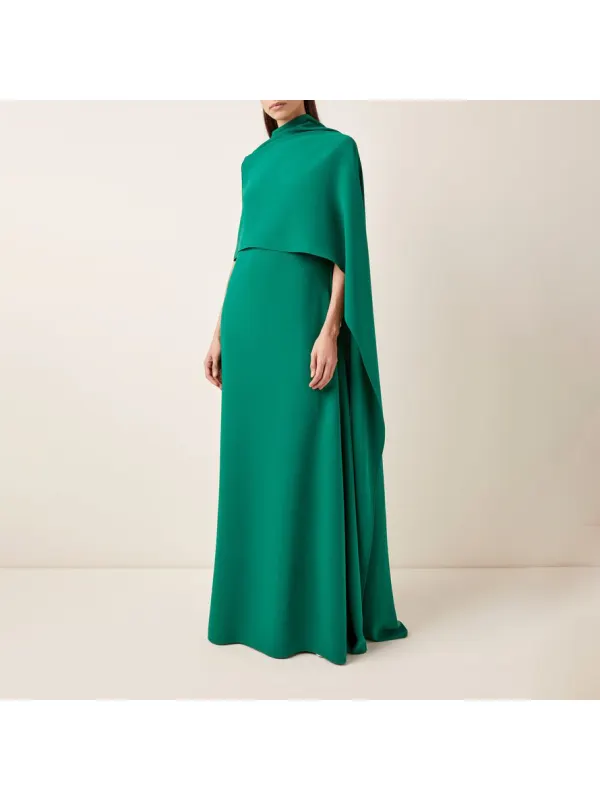 Women's Elegant Fashion Shawl Style Green Dress - Minicousa.com 