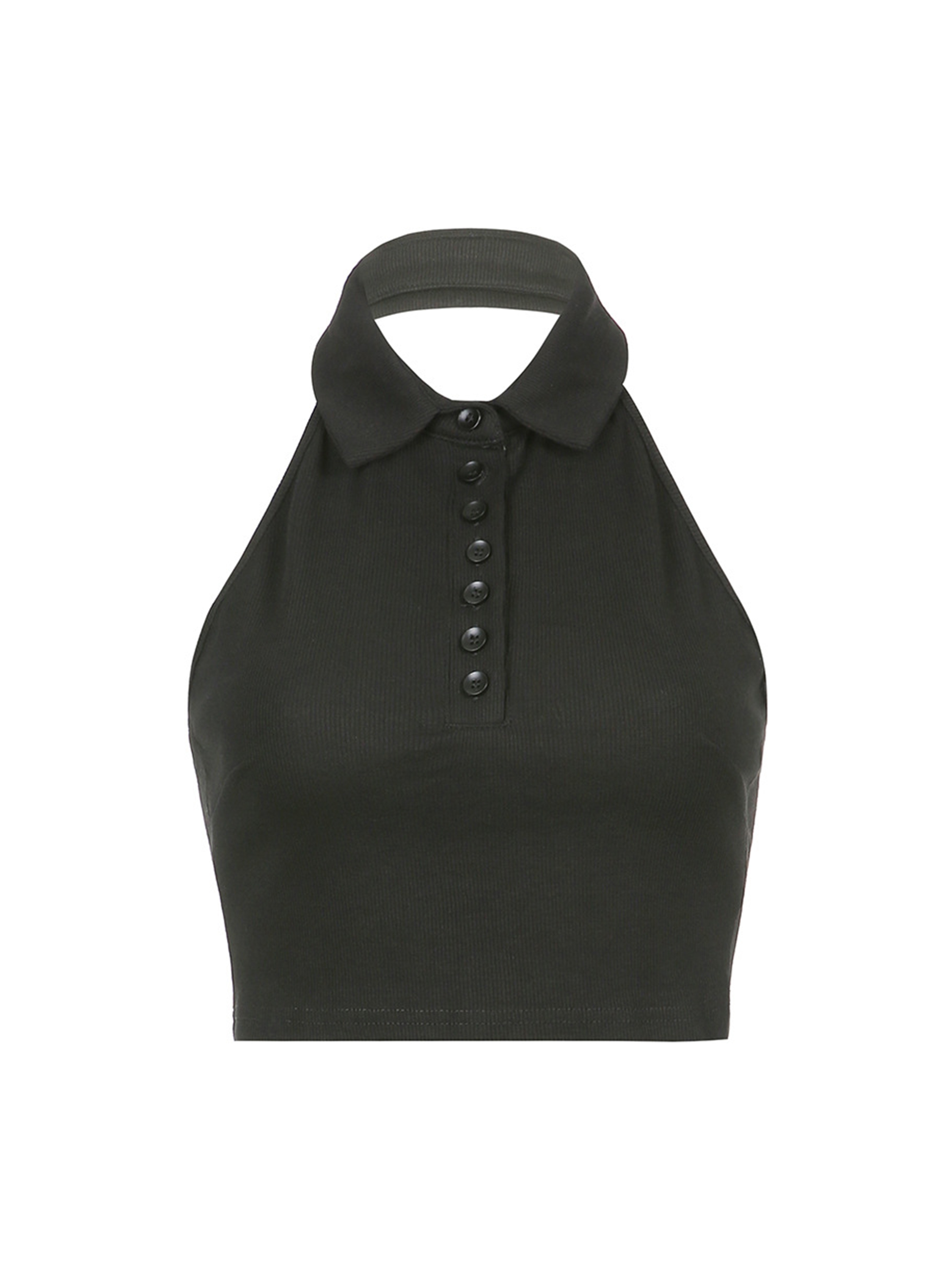 Lapel Button Solid Halter Tank Top