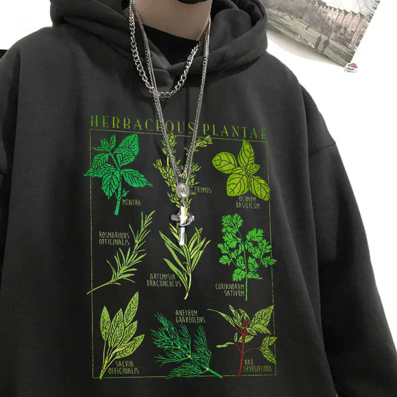 HERBACEOUS PLANTAE Printed Vintage Casual Hoodie