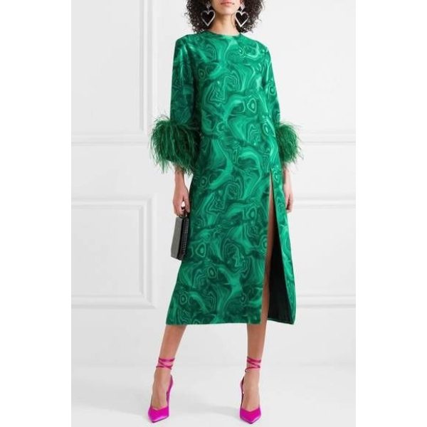 Women Fashion Art Green Print Robe Dress - Anystylish.com 