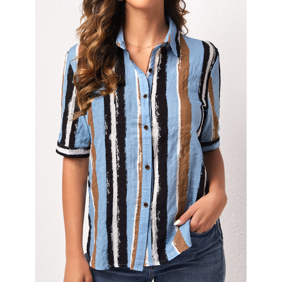 

Vintage Stripe Print Casual Lapel Short Sleeves Shirt