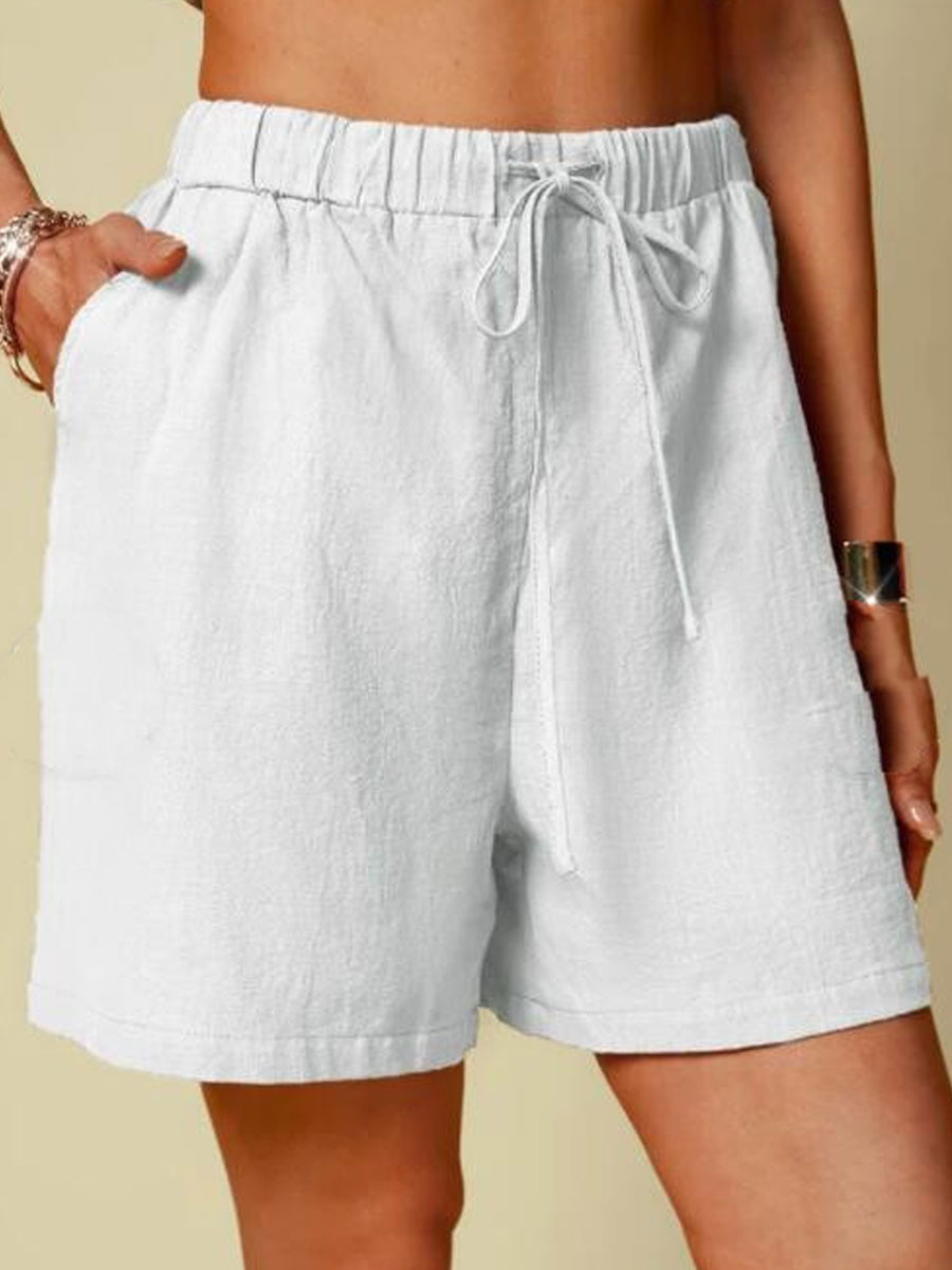 Loose Casual Solid Color Elastic Waist Shorts