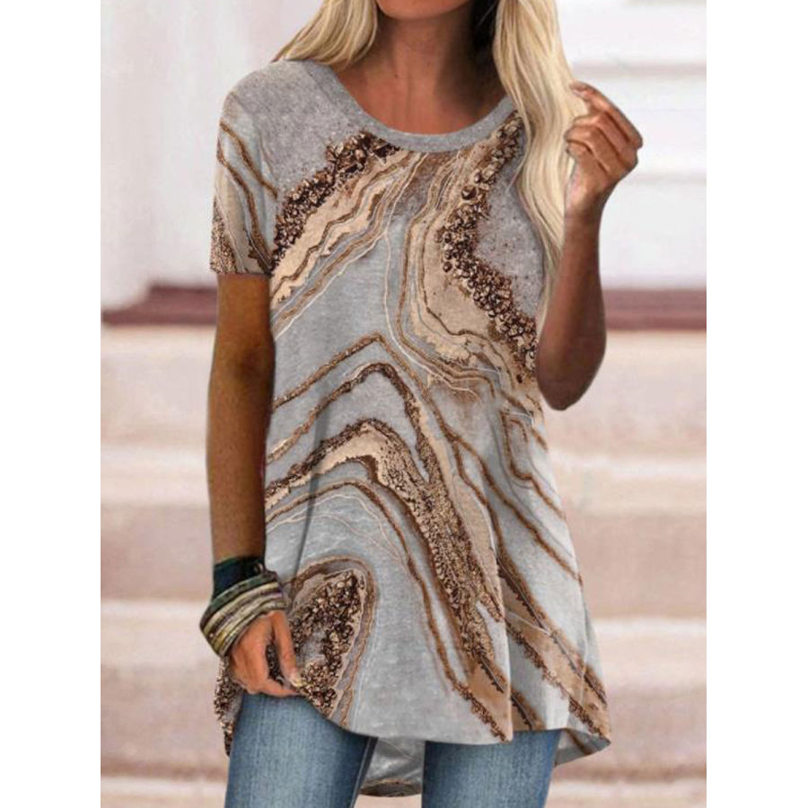 

Round Neck Loose Casual Ocean Foil Print Short Sleeve T-shirt