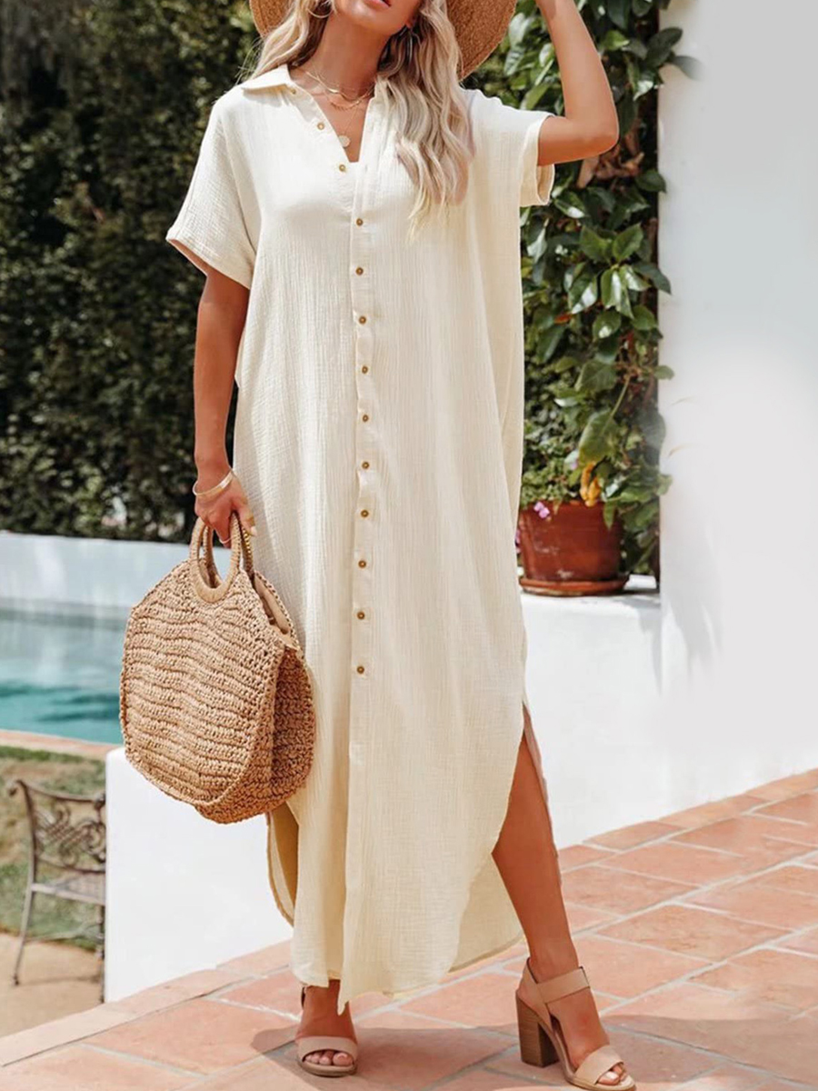 Solid Single Breasted Long Outer Dress