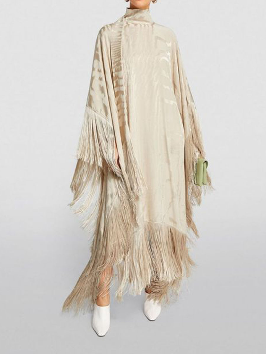 Women's Chic Elegant Champagne Satin Fringe One Piece Dress