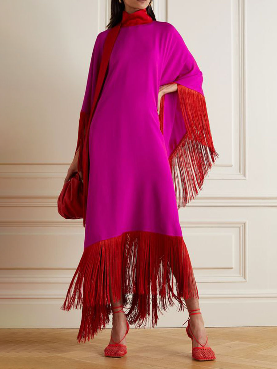 Women's Trendy Rose Satin Fringe Loose Dress