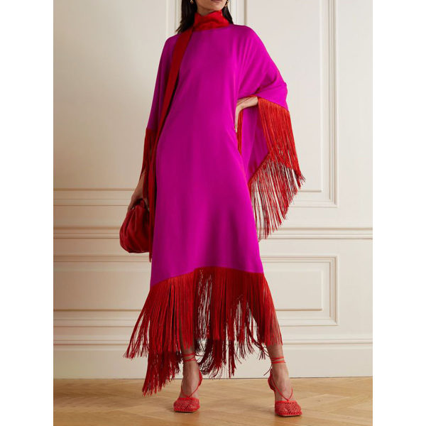 Women's Trendy Rose Satin Fringe Loose Dress - Anystylish.com 