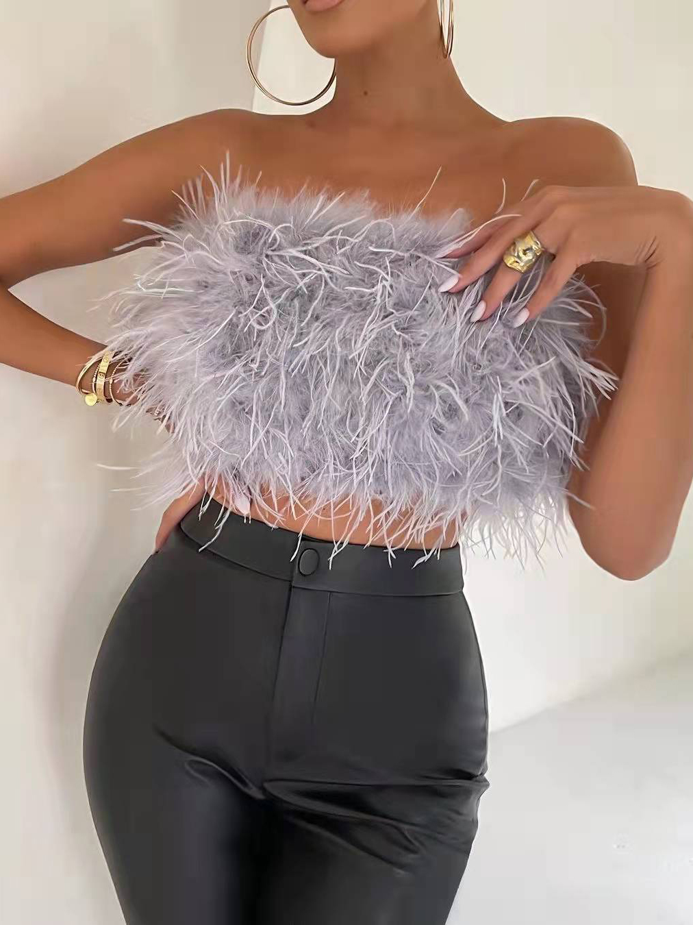 Sexy Backless Versatile Slim Fit Zipper Fur Tube Top Vest