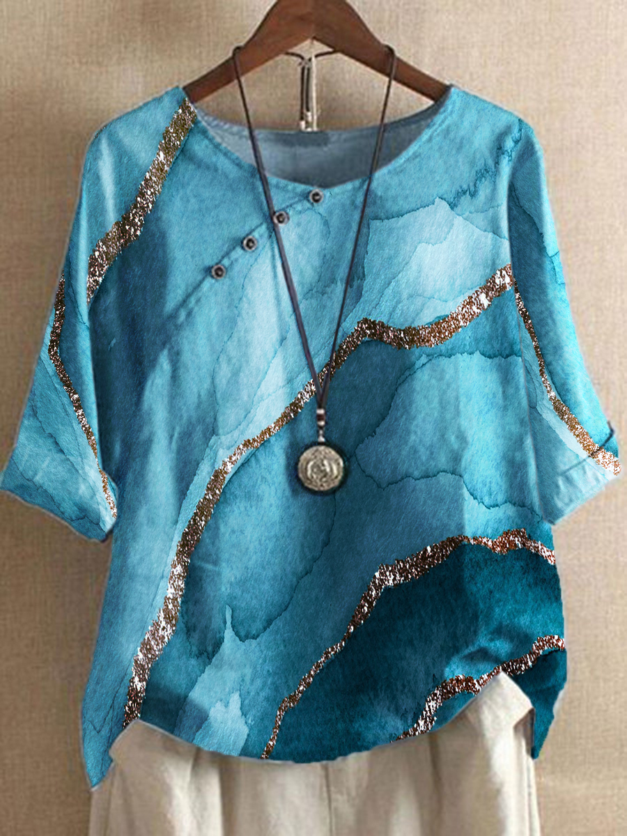 Casual Floral Print Crew Neck Short Sleeves Blouse