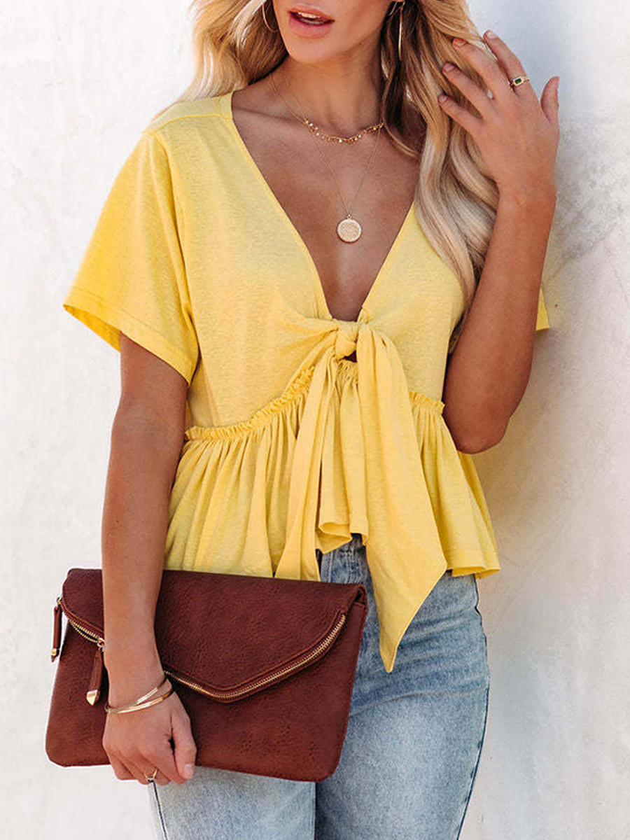 Solid Color Chiffon Loose Short Sleeve T Shirt