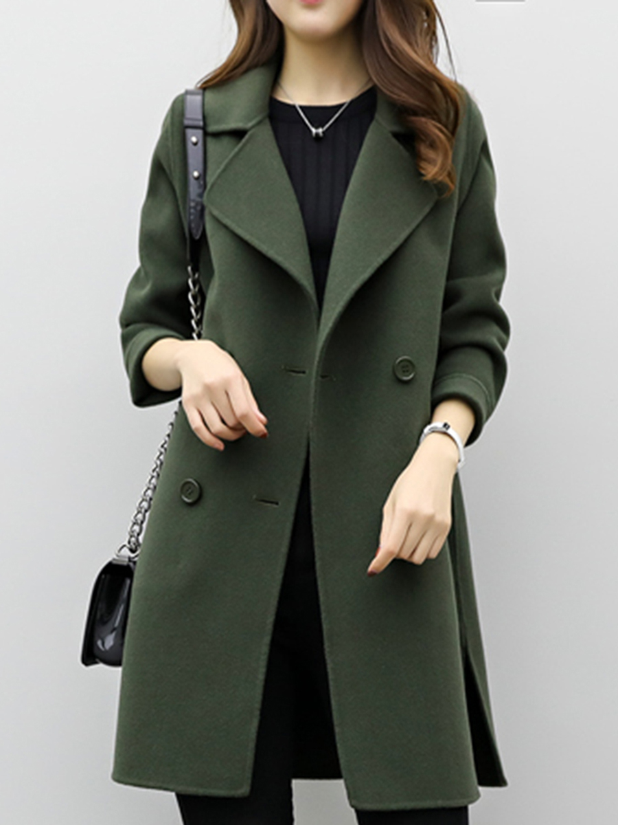 Lapel Double Breasted Plain Long Sleeve Coats