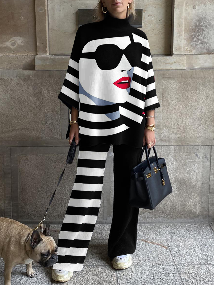 Women's Fashion Geometric Abstract Face Print Suit