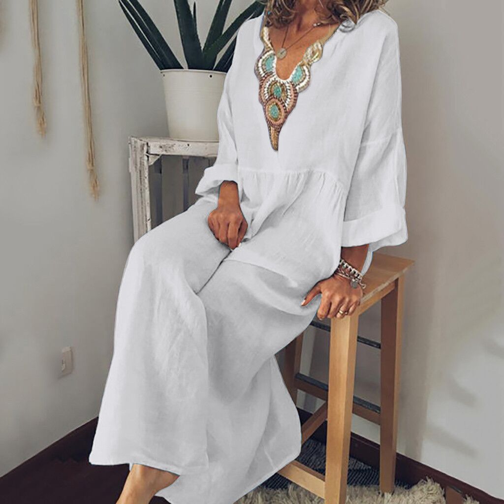 Casual V neck Printed Long sleeved Dress