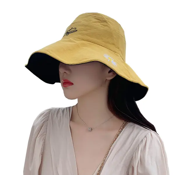 Korean Style Double-sided Daisy Fisherman Hat For Women Summer Japanese Outdoor Sun Protection Visor Summer Small Fresh Basin Hat - Linviashop.com 