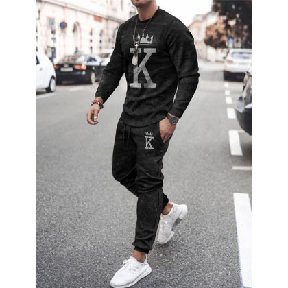 Fashion K Letter Print Casual Sweatshirt Sets