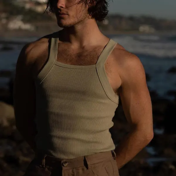 Square Neck Cotton Ribbed Tank - Faciway.com 