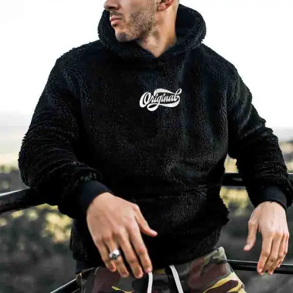Men's Plush Thick Warm Pattern Embroidered Hooded Sweater - Yiyistories.com 