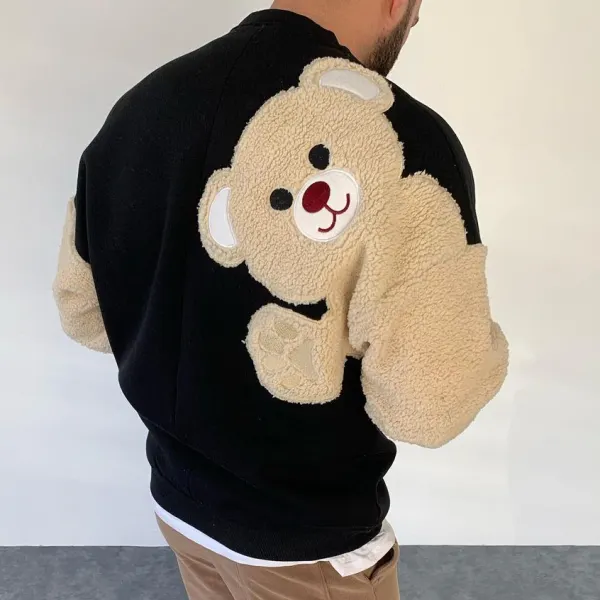 Fleece Panel Crew Neck Sweatshirt Plushies - Paleonice.com 