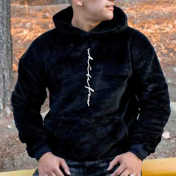 Men's Plush Warm Graphic Embroidery Hooded Sweatshirt - Paleonice.com 