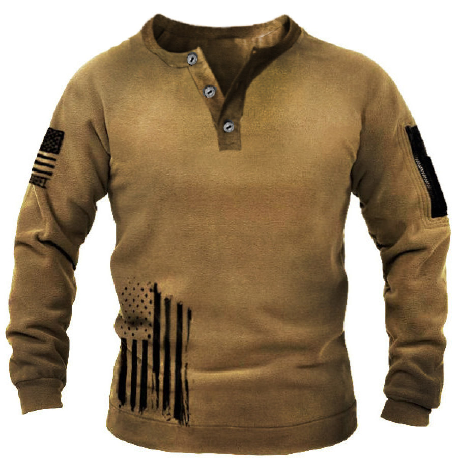 

Men's Retro Outdoor Fleece Warm Henry Collar Tactical Fleece Pullover Sweatshirt Jumper Clothes