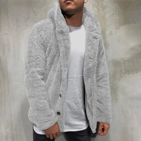 Mens Warm Fleece Cardigan With Buttons Lightweight Fashion Casual Teddy Coat - Villagenice.com 