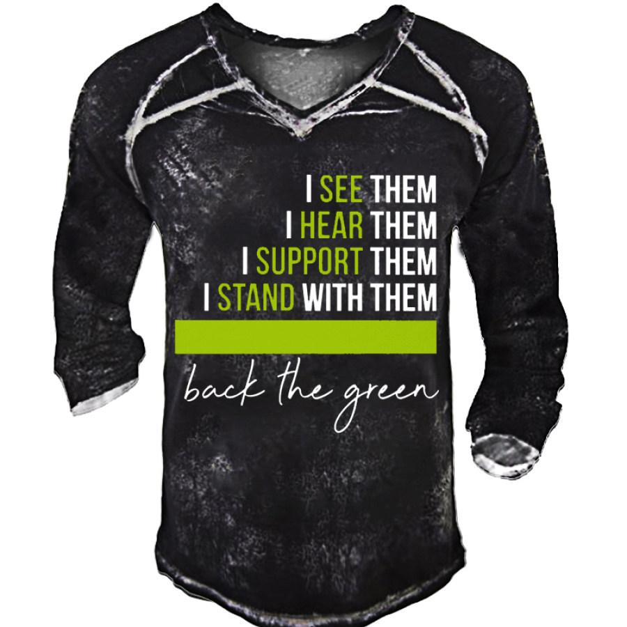 

Back The Green. Men's Comfortable Vintage V-Neck T-Shirt