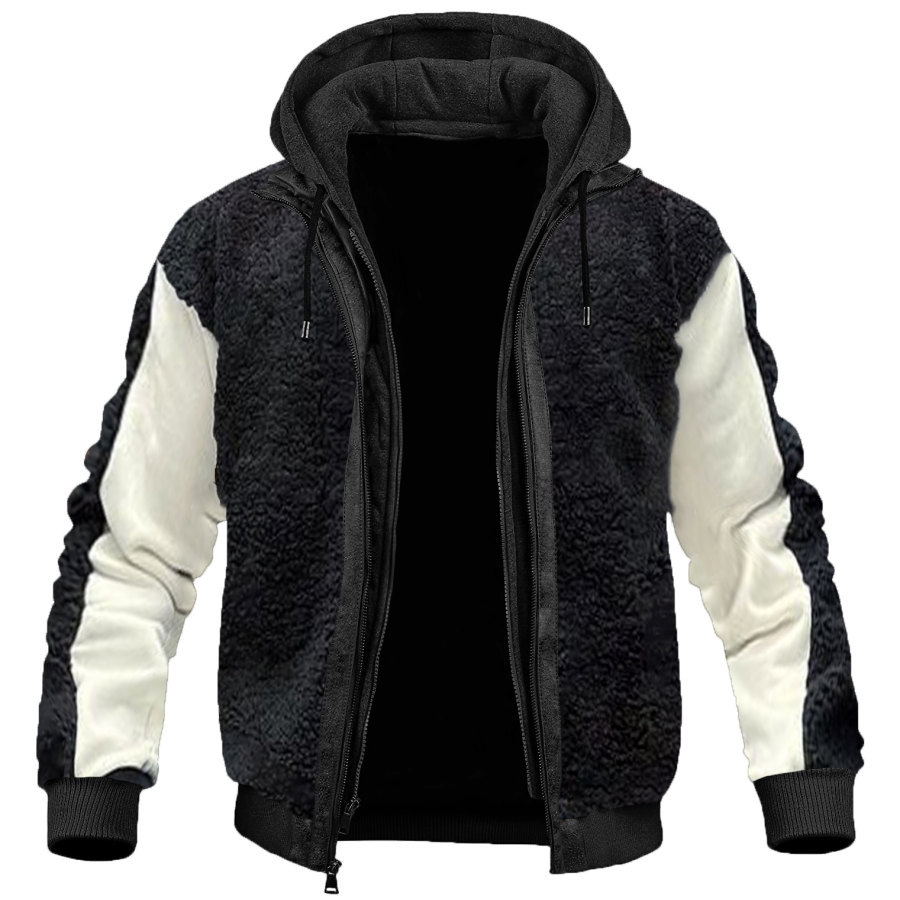 

Men's Fashion Casual Warm Fleece Stitching Hooded Jacket