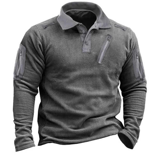 Men's Outdoor Fleece Warm Chic Henry Collar Tactical Polo Sweatshirt