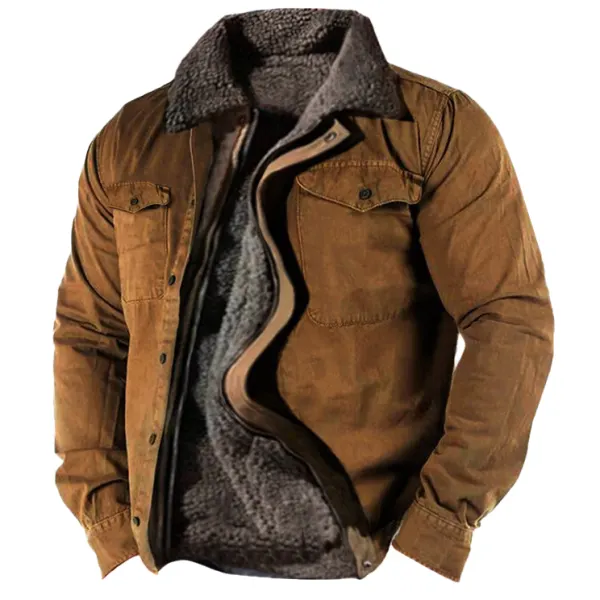 Men's Retro Lining Plus Fleece Zipper Tactical Shirt Jacket - Blaroken.com 