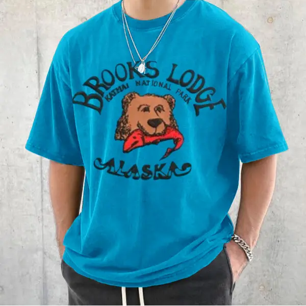 Retro Oversized Brooks Lodge Bear T-shirt - Veveeye.com 