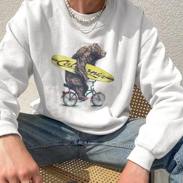 Bear Riding A Bike Graphic Casual Men's Sweatshirt - Villagenice.com 